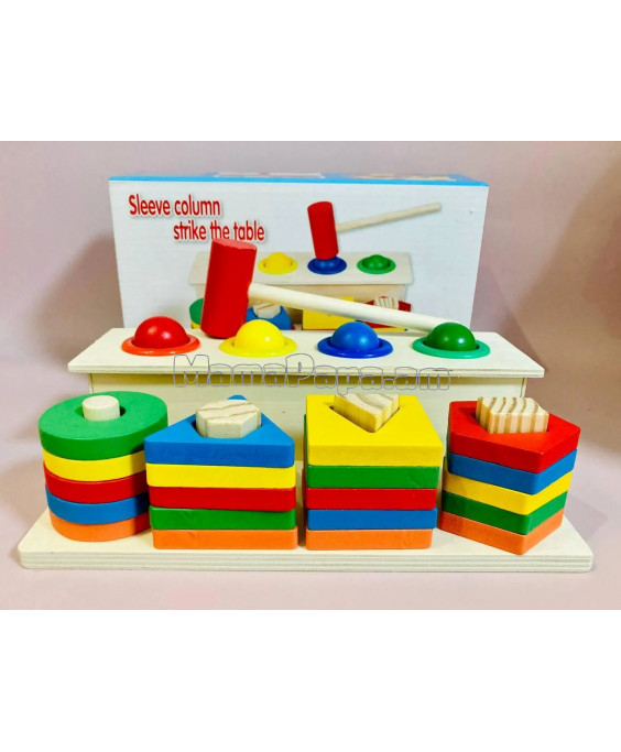 Փայտե տեսակավորող խաղ և խաղ մուրճիկով Փայտե տեսակավորող խաղ և խաղ մուրճիկով